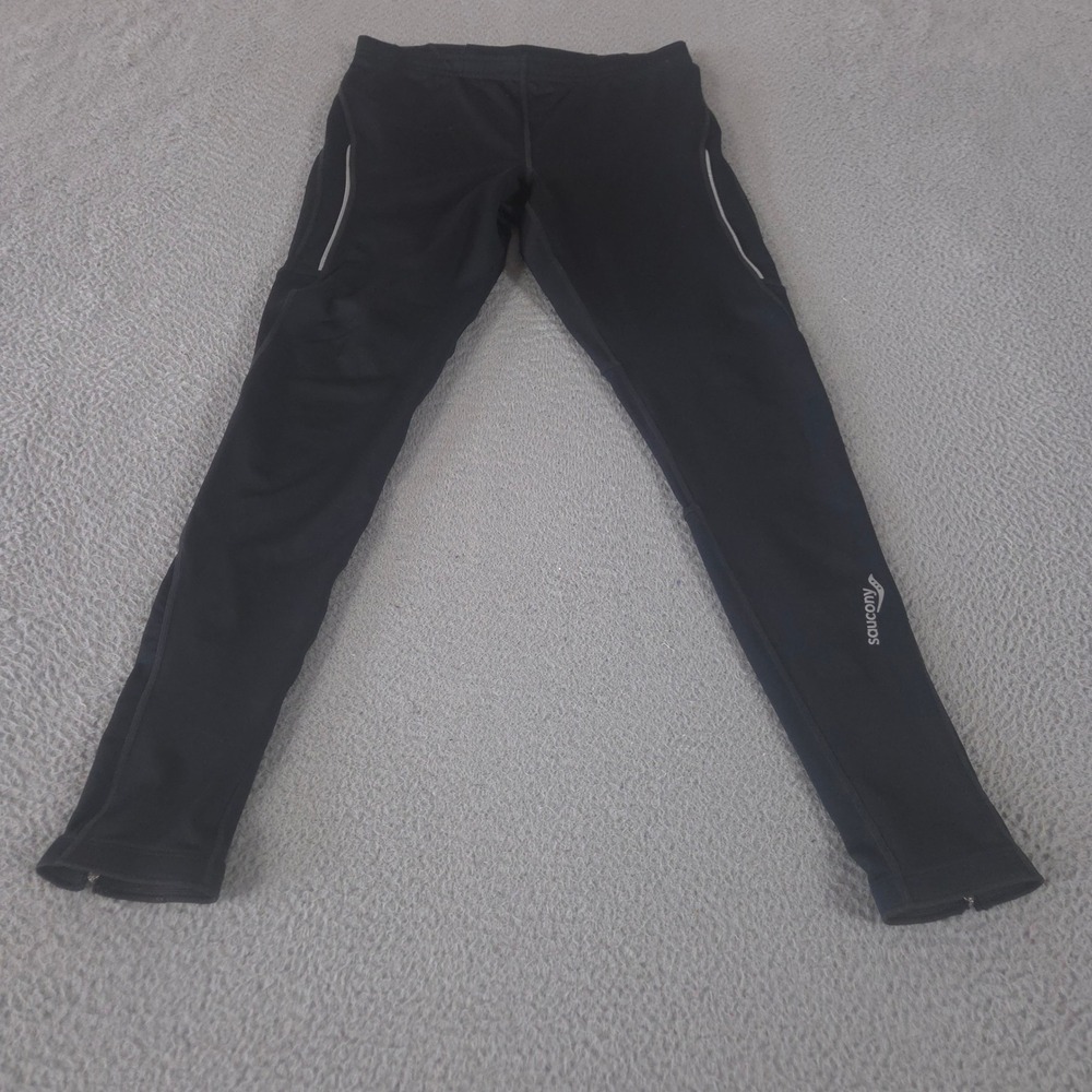 Saucony Pants Mens Large Black Tapered Leg Reflective Ankle Zip Running Tights